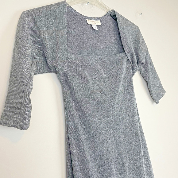 Jessica McClintock Gunne Sax Strapless Gown and Shrug Size 7 Silver Metallic - Picture 6 of 12